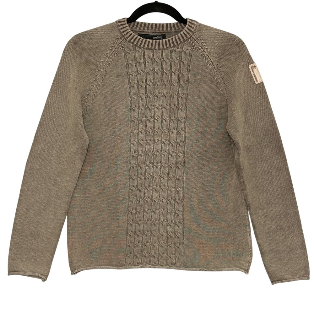 Bomboogie Mens Sweater XXL Taupe Brown Cold Dyed Cable Crewneck  Classic Preppy